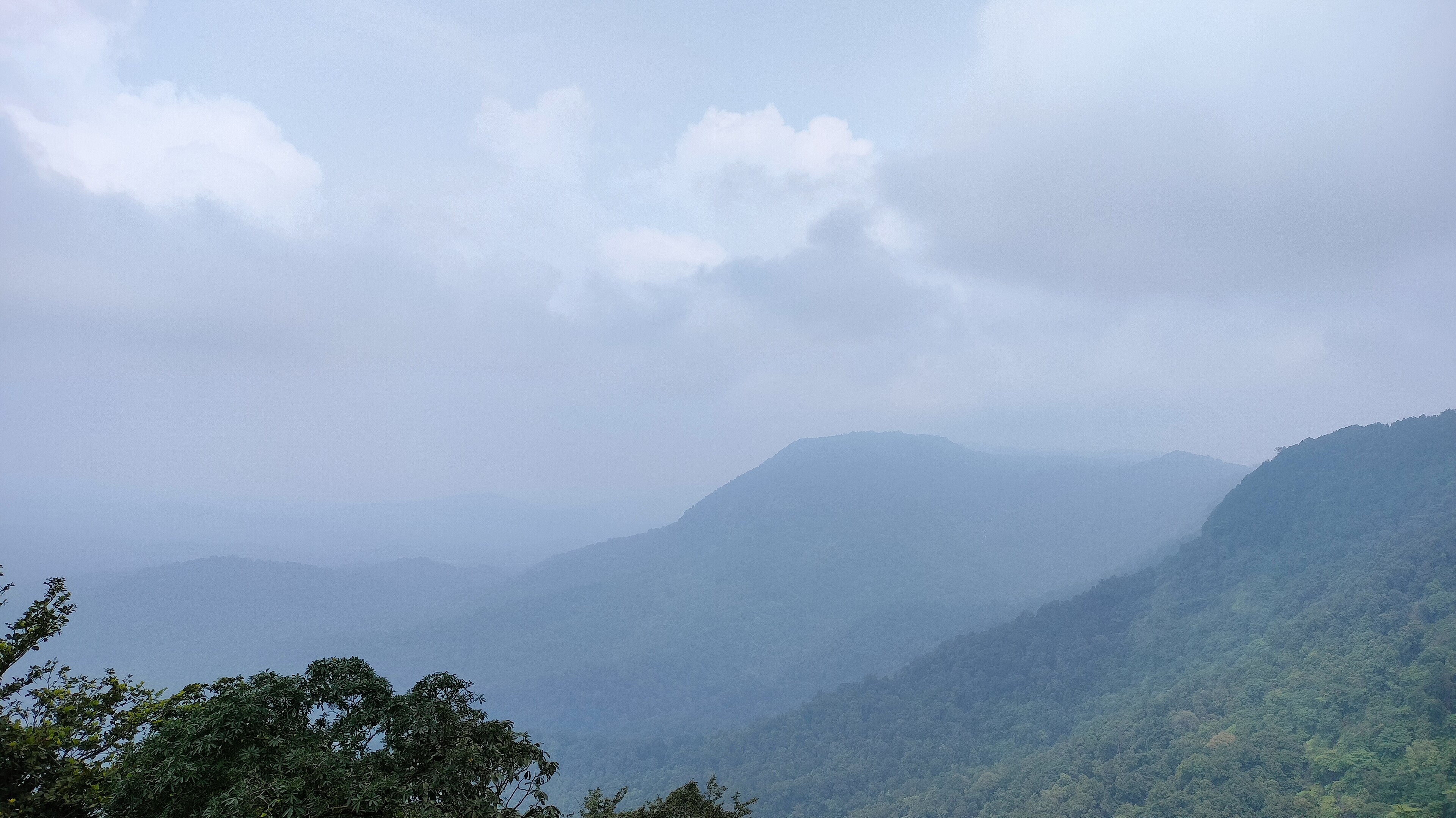 Trekkers on a green ridgeline in the Western Ghats of Karnataka